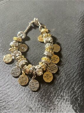 Gold & Silver Charm Statement Bracelet with Scripture Discs